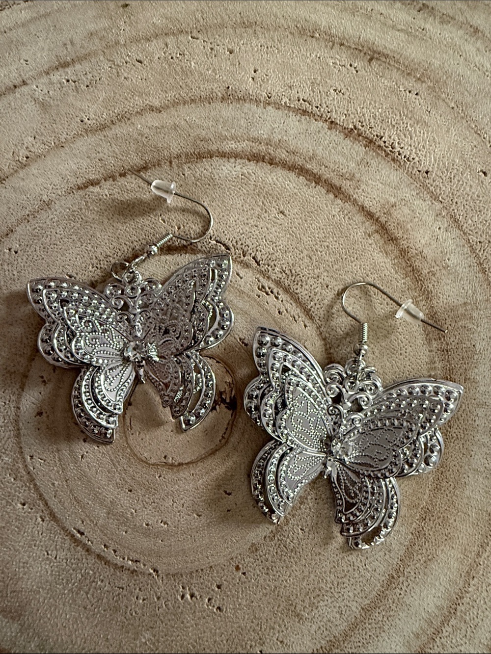New Women’s 3” Stainless Steel Butterfly Drop Earrings with glitz lightweight